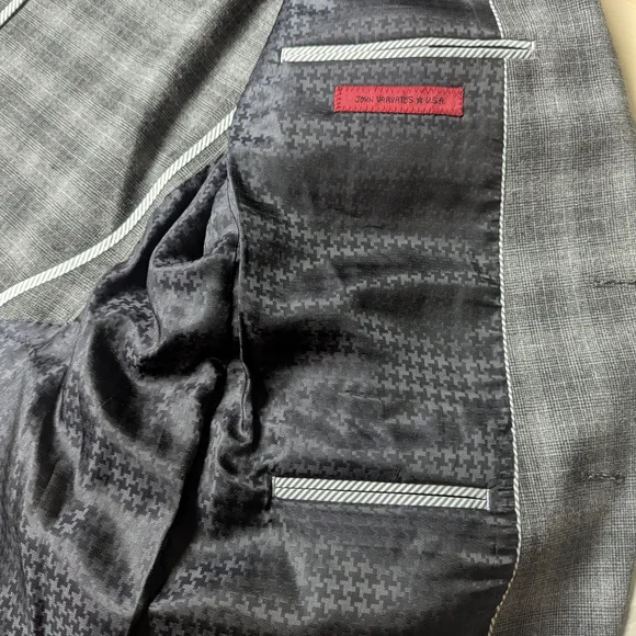John Varvatos 42R Charcoal Checkered Plaid Blazer Sport Coat Jacket Herringbone - Picture 7 of 13